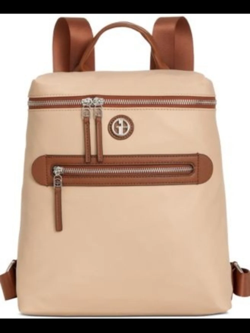 Giani Bernini Beige Nylon Backpack with Brown Trim